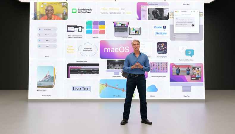 This hand-out image obtained June 7, 2021 courtesy of Apple Inc shows Apple’s senior vice-president of Software Engineering Craig Federighi previews the new features of macOS Monterey at Apple’s Worldwide Developers Conference at Apple Park in Cupertino, California. — AFP photo