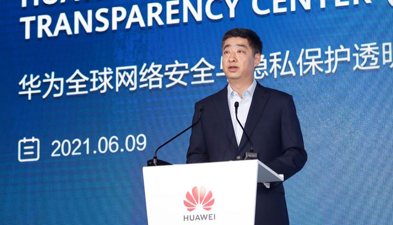 Ken Hu, Huawei’s rotating chairman, addresses the opening of the Huawei global cyber security centre in China recently. — Press Release Photo