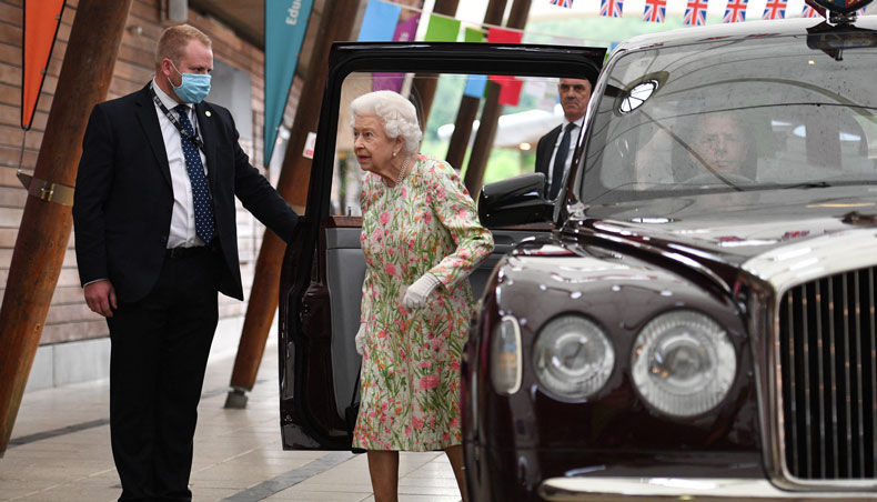 Britain’s Queen Elizabeth II arrives to attend an event in celebration of ‘The Big Lunch’ initiative at The Eden Project in south west England on June 11, 2021. — AFP photo