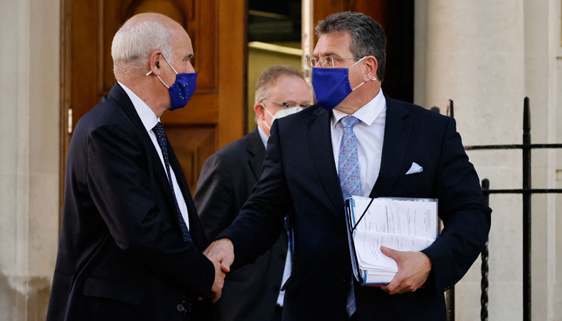 European Commission vice-president Maros Sefcovic leaves Europe House, the headquarters of the EU delegation in the UK in London on June 9, 2021. — AFP photo