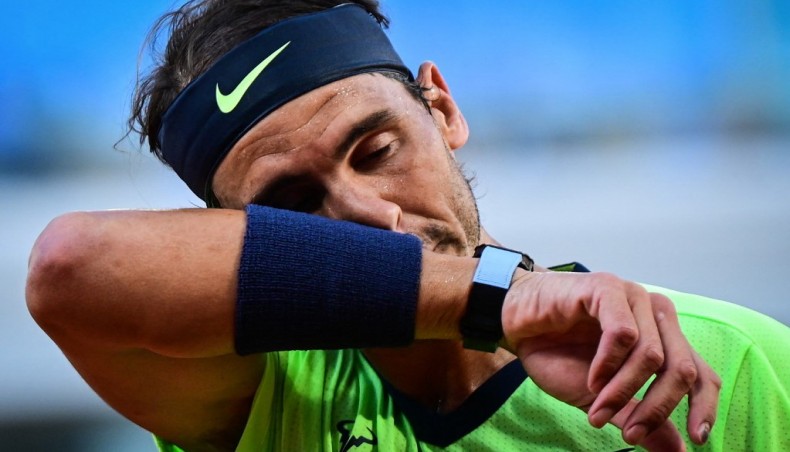 Spain's Rafael Nadal reacts during his French Open men's singles semi-final match against Serbia's Novak Djokovic in Paris on Friday. — AFP photo