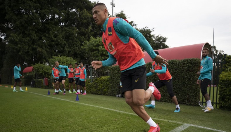 Brazil players attend a training session on Friday. --- Twitter photo