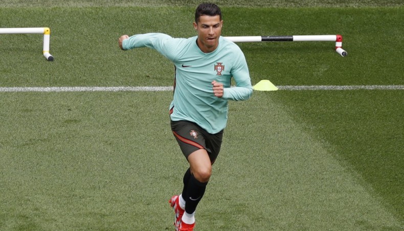 Portugal forward Cristiano Ronaldo attends a training session at the Illovsky Rudolph Stadium in Budapest on Monday. — AFP photo