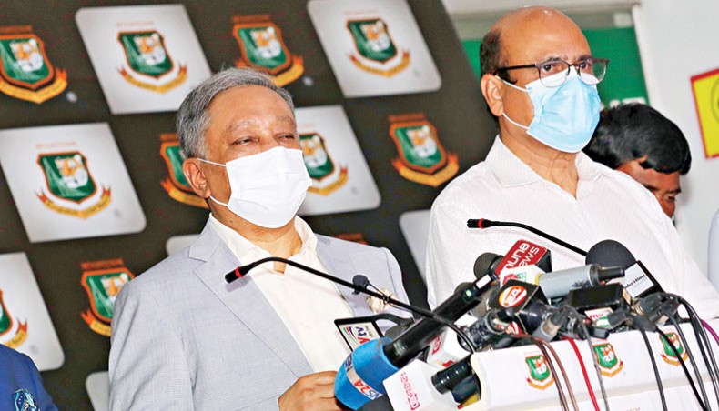 Bangladesh Cricket Board president Nazmul Hasan speaks during a press briefing at the end of a board meeting at Mirpur on Tuesday. — BCB photo