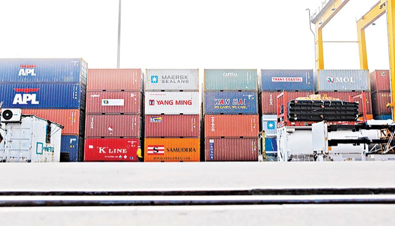 A file photo shows goods-laden containers at the Chattogram port. Experts on Monday said that trade policy options would become limited in exploring new export market access after the country graduates from the LDC status due to high dependence on import revenue in the proposed budget. — New Age photo