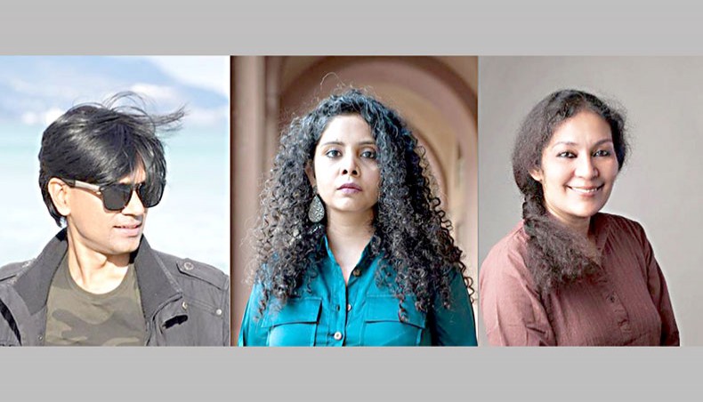 Co-founder of Alt news Mohammed Zubair, left, columnist Rana Ayyub, centre, and writer Saba Naqvi. — Reporters sans Frontières