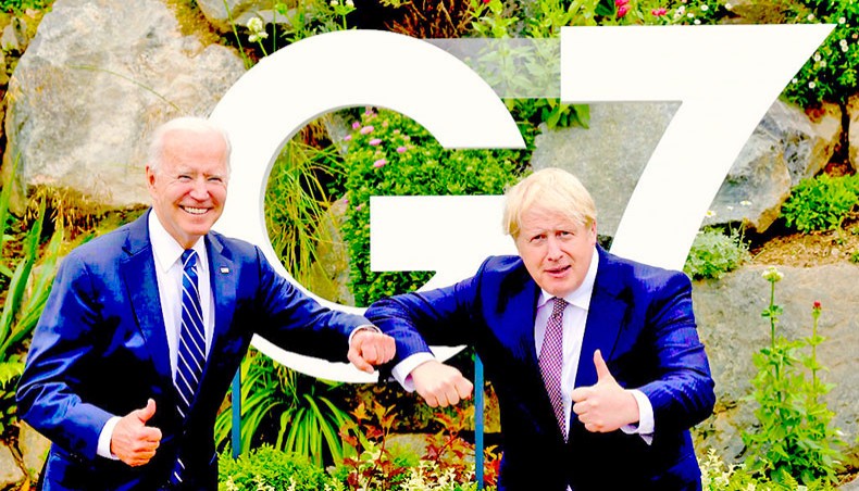 US president Joe Biden and UK prime minister Boris Johnson at the G7 summit in Cornwall, UK on June 10. — Consortium News/Flickr/Andrew Parsons