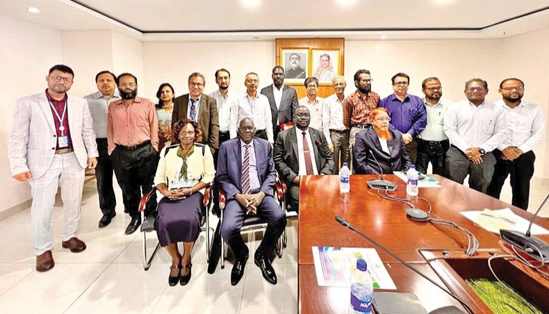 Bangladesh Water Development Board high officials along with a high-level South Sudanese delegation pose for a photograph during a meeting on Sunday in Dhaka.— Press release BWDB holds meeting with South Sudan delegation