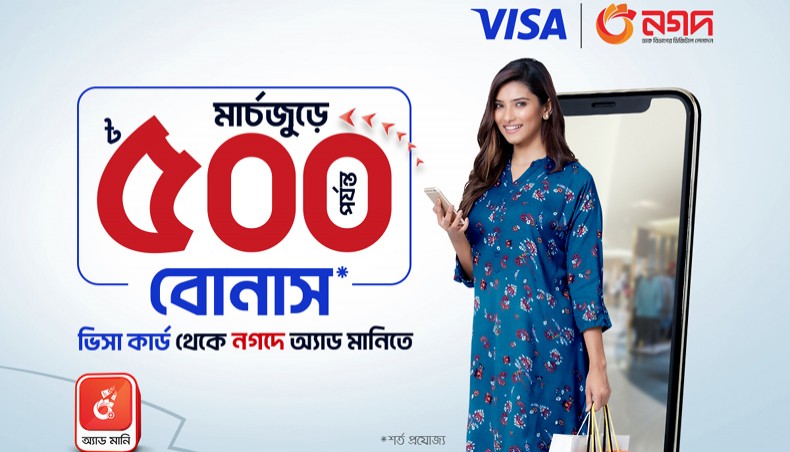 Nagad offers Tk 500 cash bonus on add-money from Visa Card